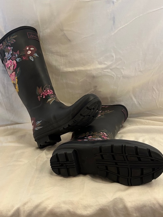 Joules Rain Boots | Floral Wellies Black Size 8 EU 39 - Picture 1 of 8